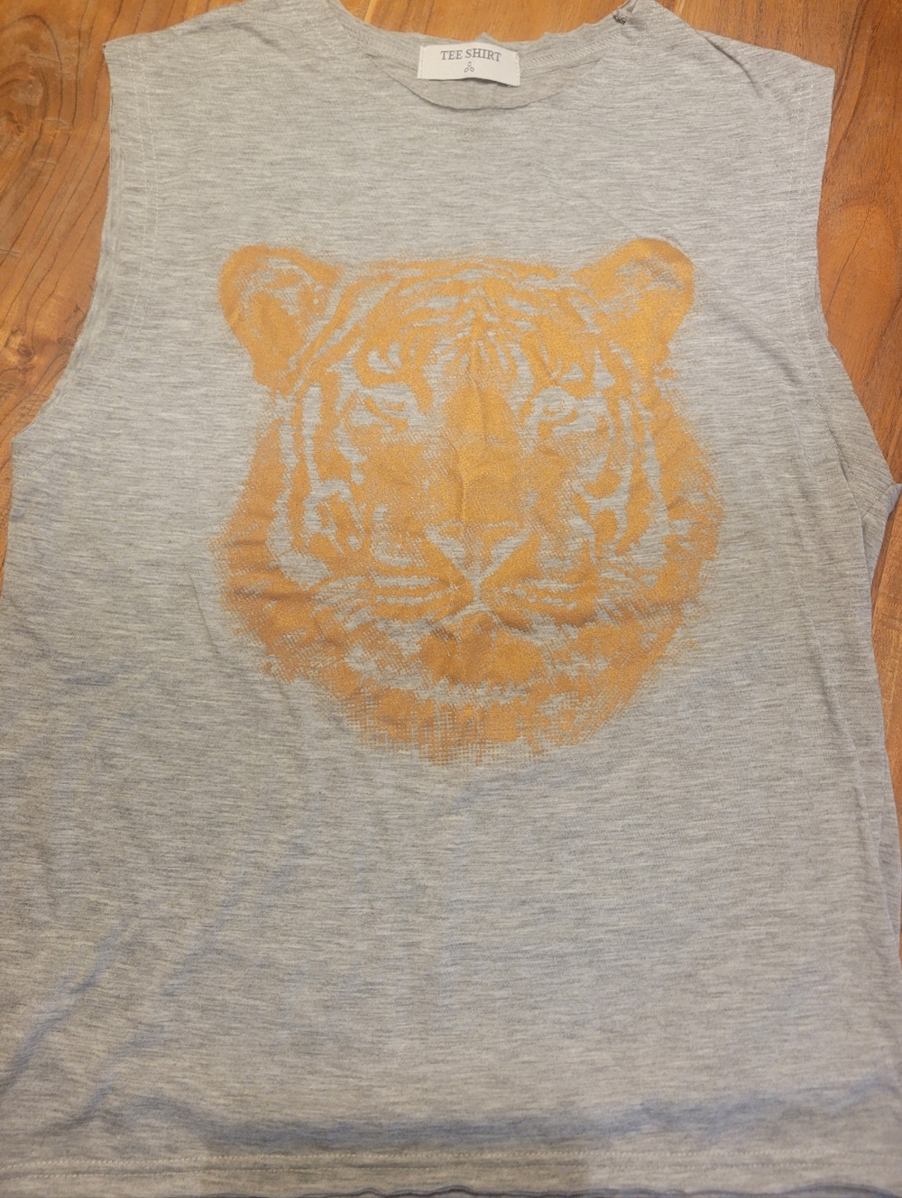 Women's Gray Muscle Tank with Gold Tiger Motif